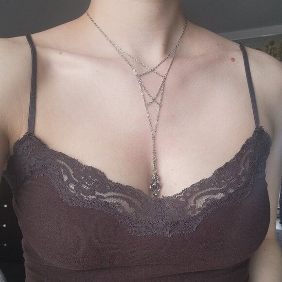 Gothic silver lace-up chain rosary necklace ✦ handmade medieval chainmaille ✦ - Picture 9 of 10